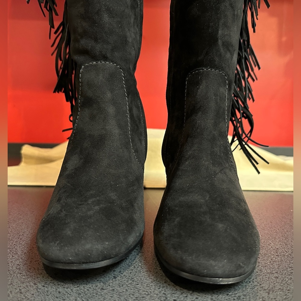 Frye Jodie Over The Knee Fringe Black Suede New with Tags & Box Women’s Sz 8.5M - Picture 7 of 16